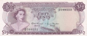 Bahamas, 1/2 Dollar, 1968, UNC, p26a
Queen Elizabeth II. Potrait
Serial Number: D599552
Estimate: 25-50