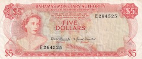 Bahamas, 5 Dollars, 1968, XF, p29a
Queen Elizabeth II. Potrait
Serial Number: E 264525
Estimate: 75-150