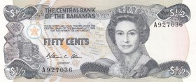 Bahamas, 1/2 Dollar, 1974/1984, UNC, p42a
Queen Elizabeth II. Potrait
Serial Number: A927036
Estimate: 10-20