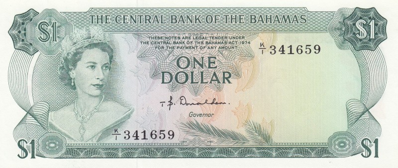 Bahamas, 1 Dollar, 1974, UNC, p35a
Queen Elizabeth II. Potrait
Serial Number: ...