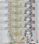 Bahamas, 1/2 Dollar, 2019, UNC, pNew, (Total 5 consecutive banknotes)
Queen Elizabeth II. Potrait
Serial Number: A094302; A094303; A094304; A094305;...