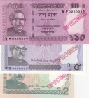 Bangladesh, 2-5-10 Taka, 2017/2018, UNC, pNew; p64; p54, SPECIMEN
(Total 3 banknotes)
Estimate: 10-20