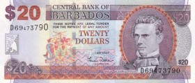 Barbados, 20 Dollars, 2007, UNC, p69f
Serial Number: D69473790
Estimate: 15-30