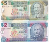 Barbados, 2-5 Dollars, 2007, UNC, p66a; p67a, (Total 2 banknotes)
Serial Number: H48989027, G50653941
Estimate: 15-30