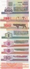 Belarus, 50 Kapeek-1-5-5-10-25-100-1.000 Rublei, UNC, (Total 8 banknotes)
50 Kapeek, 1992; 1-5-5-10 Rublei, 2000; 25-100 Rublei, 1992; 1.000 Rublei, ...