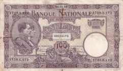 Belgium, 100 Francs, 1926, FINE, p95
Serial Number: 1758.K.172
Estimate: 25-50