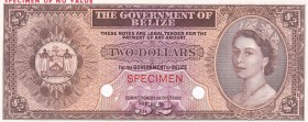 Belize, 2 Dollars, 1974, UNC, p34s, SPECIMEN
Queen Elizabeth II. Potrait
Estimate: 900-1800