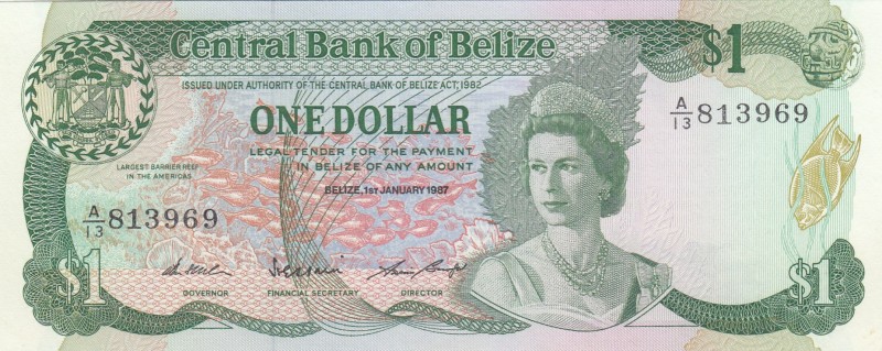 Belize, 1 Dollar, 1987, UNC, p46c
Serial Number: A/13 813969
Estimate: 35-70