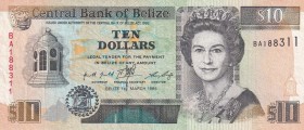 Belize, 10 Dollars, 1996, VF, p59
Queen Elizabeth II. Potrait
Serial Number: BA188311
Estimate: 20-40