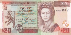 Belize, 20 Dollars, 2000, UNC, p63b
Queen Elizabeth II. Potrait
Serial Number: CD006912
Estimate: 100-200