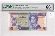 Belize, 2 Dollars, 2017, UNC, p66f
PMG 66 EPQ . Queen Elizabeth II portrait
Serial Number: DQ685479
Estimate: 25-50