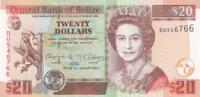 Belize, 20 Dollars, 2017, UNC, p69f
Queen Elizabeth II. Potrait
There is a deck.
Serial Number: DU546766
Estimate: 25-50