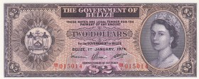 Belize, 2 Dollars, 1974, UNC, p34a
Queen Elizabeth II. Potrait
Serial Number: B/1 015014
Estimate: 300-600