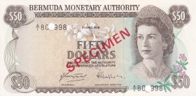 Bermuda, 50 Dollars, 1978, UNC, p32bs, SPECIMEN
Queen Elizabeth II. Potrait
Serial Number: A/1 80998
Estimate: 75-150