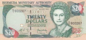 Bermuda, 20 Dollars, 1999, UNC, p43b
Queen Elizabeth II. Potrait
Serial Number: C/I 900267
Estimate: 90-180