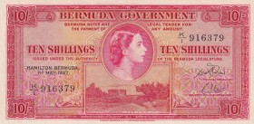 Bermuda, 10 Shillings, 1957, AUNC(-), p19b
Queen Elizabeth II. Potrait
Serial Number: K/1 916379
Estimate: 75-150