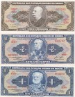 Brazil, 1-2-5 Cruzeiros, UNC, (Total 3 banknotes)
1 Cruzeiros, 1954/1958, p150c; 2 Cruzeiros, 1956/1958, p157Ac; 5 Cruzeiros, 1962/1964, p176d
Seria...