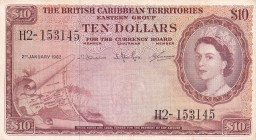 British Caribbean Territories, 10 Dollars, 1962, XF, p10c
Queen Elizabeth II. Potrait
Serial Number: H2 153145
Estimate: 2250-4500