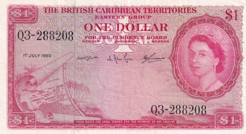 British Caribbean Territories, 1 Dollar, 1960, VF(+), p7c
Queen Elizabeth II. P...