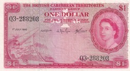 British Caribbean Territories, 1 Dollar, 1960, VF(+), p7c
Queen Elizabeth II. Potrait
Serial Number: Q3-288208
Estimate: 30-60