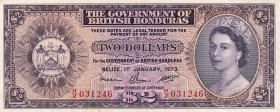British Honduras, 2 Dollars, 1973, XF, p29c
Queen Elizabeth II. Potrait
Serial Number: H/2 031246
Estimate: 175-350