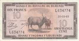 Burundi, 10 Francs, 1965, VF(+), p9a
Serial Number: L634774
Estimate: 45-90