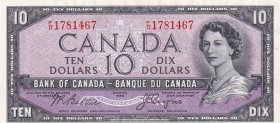Canada, 10 Dollars, 1954, AUNC(-), p69b
DEVİL FACE
Queen Elizabeth II. Potrait
Serial Number: F/D 1781467
Estimate: 225-450