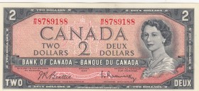 Canada, 2 Dollars, 1954, UNC, p76b
Queen Elizabeth II. Potrait
Serial Number: W/R 8789188
Estimate: 10-20