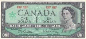 Canada, 1 Dollar, 1967, UNC, p84a
Queen Elizabeth II Portrait, Commemorative Banknote
Serial Number: 1867 1967
Estimate: 15-30