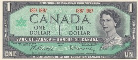 Canada, 1 Dollar, 1967, UNC, p84a
Commemorative banknote
Queen Elizabeth II. Potrait
Serial Number: 1967 1967
Estimate: 15-30