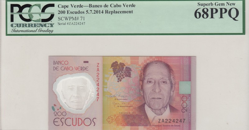 Cape Verde, 200 Escudos, 2014, UNC, p71, REPLACEMENT
PCGS 68 PPQ
Serial Number...