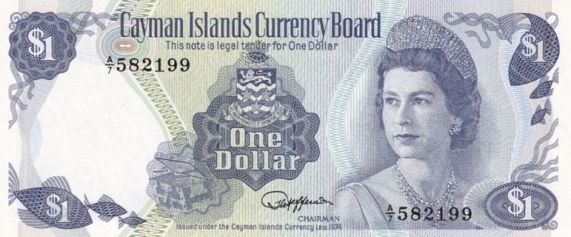 Cayman Islands, 1 Dollar, 1974, UNC, p5f
Queen Elizabeth II. Potrait
Serial Nu...