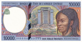 Central African States, 10.000 Francs, 2002, UNC, p205Eh
"E" Cameroun
Serial Number: 0218570025
Estimate: 50-100