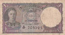 Ceylon, 1 Rupee, 1943, VF, p34
Serial Number: A37 J05325
Estimate: 50-100