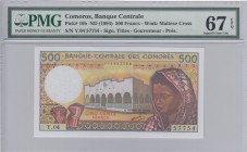 Comoros, 500 Francs, 1994, UNC, p10b, High Condition
PMG 67 EPQ
Serial Number: Y.04 57754
Estimate: 40-80