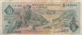 Congo Democratic Republic, 50 Francs, 1962, FINE, p5a
Serial Number: A/25 882699
Estimate: 20-40