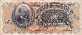 Costa Rica, 20 Colones, 1909/1917, VF, pS124, SPECIMEN
MUESTRA SIN VALOR
Serial Number: 13588
Estimate: 50-100