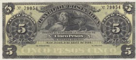 Costa Rica, 5 Pesos, 1899, UNC, pS163
El Banco de Costa Rica
Serial Number: 79054
Estimate: 40-80