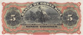 Costa Rica, 5 Colones, 1901/1908, UNC, pS173
Banco de Costa Rica
Serial Number: 36023
Estimate: 35-70