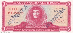 Cuba, 3 Pesos, 1986, UNC, p107s2, SPECIMEN
It has "MUESTRA" inscription on it.
Ernesto Guevara Portrait
Serial Number: CF 000000 - 004082
Estimate...