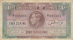 Cyprus, 1 Shilling, 1947, FINE, p20
Serial Number: D/1 035351
Estimate: 50-100
