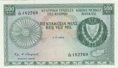 Cyprus, 500 Mils, 1974, XF, p42b
Serial Number: 182769
Estimate: 75-150