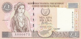 Cyprus, 1 Pound, 1997, UNC, p57
Low Serial Number
Serial Number: A000675
Estimate: 40-80