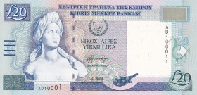Cyprus, 20 Pounds, 2004, UNC, p63c
Serial Number: AD 100011
Estimate: 40-80