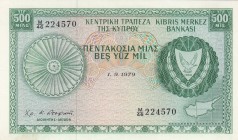 Cyprus, 500 Mils, 1979, UNC, p42c
Serial Number: M/46 224570
Estimate: 50-100