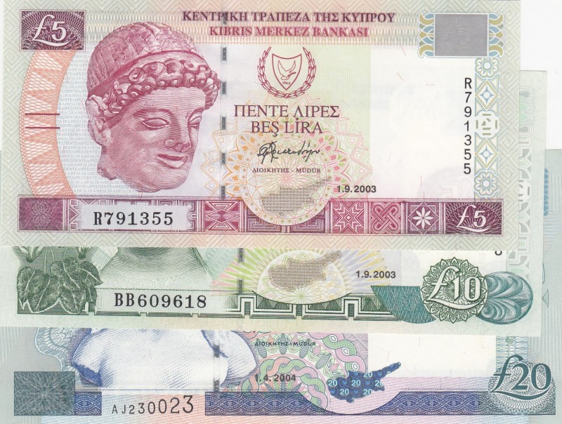 Cyprus, 5-10-20 Pounds, 2003/2004, UNC, p61b; p62d; p63c, (Total 3 banknotes)
S...