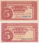 Czech Republic, 5 Korun, 1949, UNC, p68, (Total 2 banknotes)
Serial Number: A150 289018, UZ 837072
Estimate: 10-20