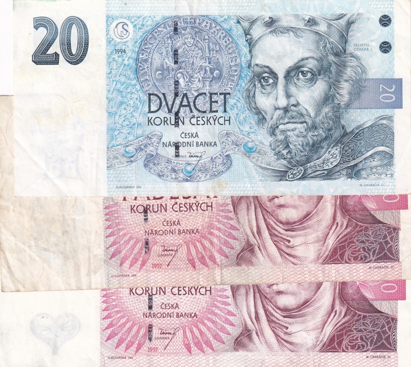 Czech Republic, 20-50-50 Korun, 1994/1997, VF, p10; p17, (Total 3 banknotes)
Se...