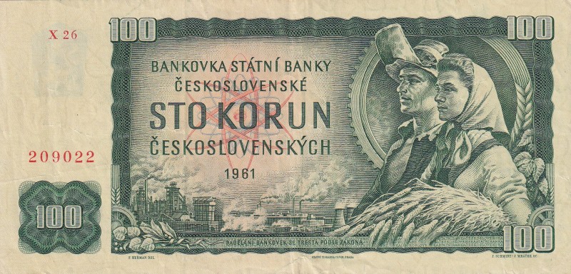 Czechoslovakia, 100 Korun, 1961, VF, p1
Serial Number: X26 209022
Estimate: 10...