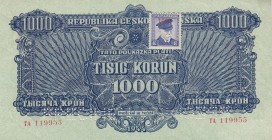 Czechoslovakia, 1.000 Korun, 1944, AUNC, p57s, SPECIMEN
Serial Number: TA 119955
Estimate: 15-30